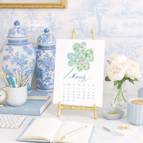 2026 Desk Calendar, Grandmillennial calendar, Watercolor Calendar, Monthly calendar, Desktop Calendar, Ginger Jar calendar, chinoiserie