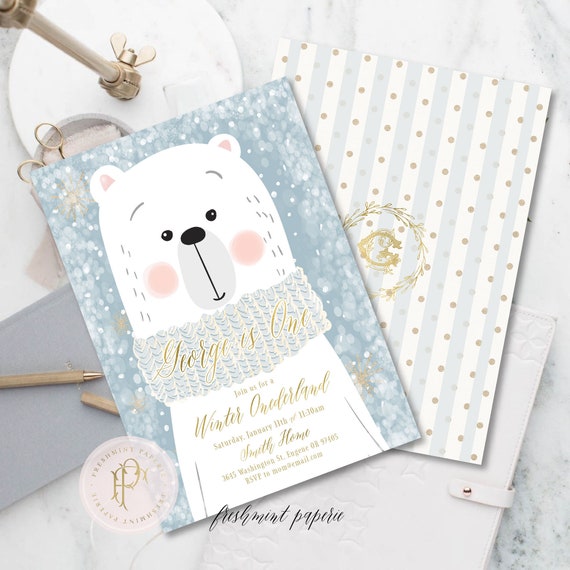 Winter onederland invitation | winter wonderland invitation | Polar Bear invitation | first Birthday | Winter Onederland Birthday invitation