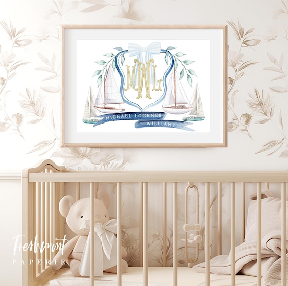 Nautical wall art, Nautical nursery, Nursery name print, Sailboat nursery art, Sailboat nursery wall art, Nautical nursery, Gingham