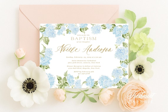 Hydrangea Baptism invitation - Christening invitation - Dedication invitation - Baptism - Christening - Hydrangea invitation,  Hydrangeas