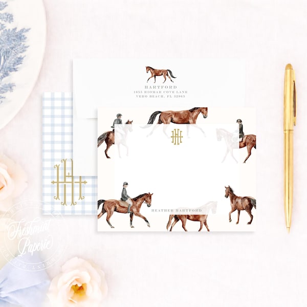 Personalized Equestrian Note Cards – Watercolor Horse Stationery