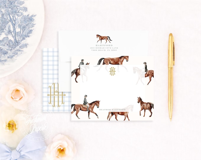 Personalized Equestrian Note Cards – Watercolor Horse Stationery