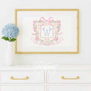 Arte de parede floral com monograma em aquarela para berçário, Impressão de nome para berçário, Monograma para berçário, Arte de parede personalizada para berçário, Arte floral excêntrica para berçário