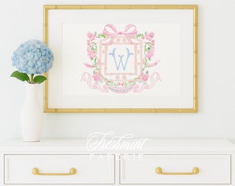 Watercolor monogram Floral nursery Wall Art, Nursery name print, Monogram Nursery, Custom nursery wall art, Whimsical floral nursery art