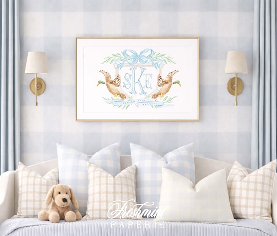 Mallard Duck Monogram Nursery Wall Art Print