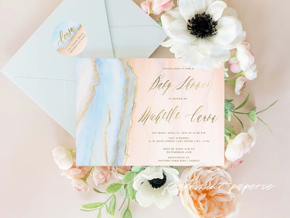 Agate invitation - Geode invitation - Baby Shower invitation - Watercolor invitation - Baby Shower invite - Marble invitation