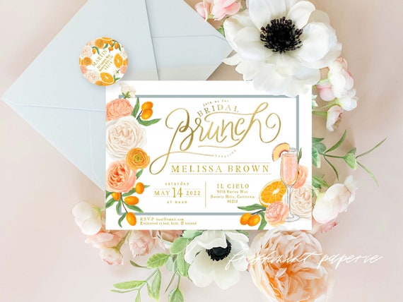 Brunch & Bubbly Invitation - Oranges invitation - Bridal Shower Invitation - Mimosa invitation - Orange grove invitation - Orange Shower