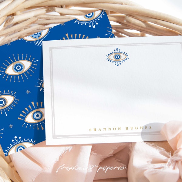 Evil Eye Note Cards - Monogram Note Cards - Monogram Stationery Note Cards - Evil Eye Stationery - Gemstone Note cards - set46