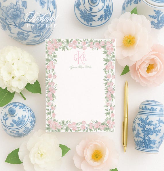 Custom Floral Monogram Notepad - 5x7