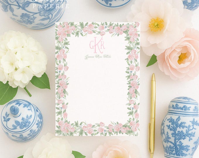 Custom Floral Monogram Notepad - 5x7