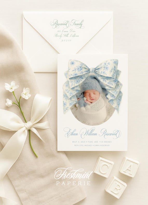 Watercolor Birth Announcement, Boy Birth Announcement, Birth Announcement, Crest Birth Announcement, Monogram Announcement, Welcome Baby