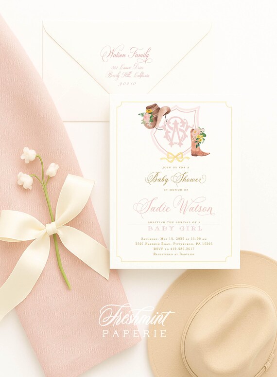 Western Baby Shower Invitation, Western Invitation, Cowgirl Invitation, Western Baby Shower, Rodeo Baby shower, Monogram