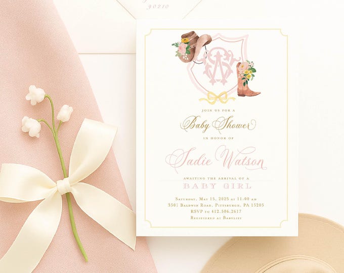 Western Baby Shower Invitation, Western Invitation, Cowgirl Invitation, Western Baby Shower, Rodeo Baby shower, Monogram