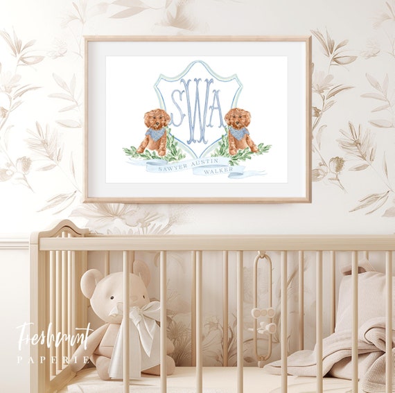 Puppy wall art, Brown Doodle Wall Art, Cavapoo wall art, Cute Puppy Art Print, Nursery wall art, Dog nursery art, Brown dog, Goldendoodle