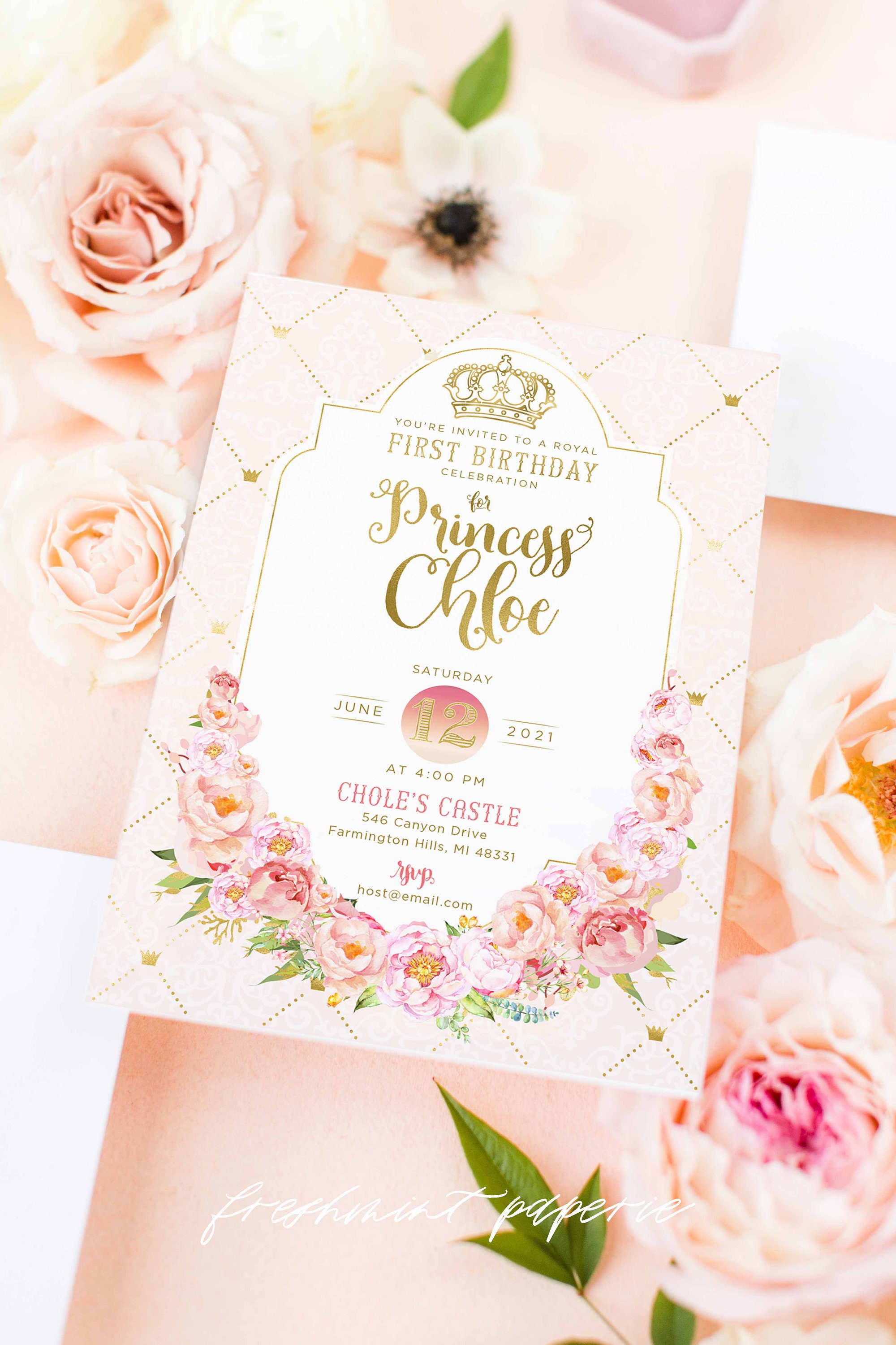 Princess Crown Invitation | royal invitation | first birthday