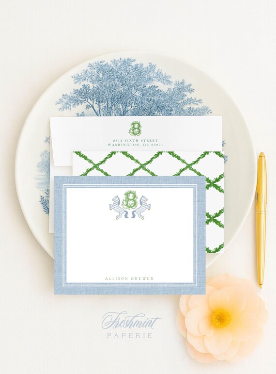 Personalized Stationery - Horse Note Cards - Monogram Note Cards - Equestrian Notecards - Preppy - set38