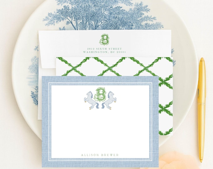 Personalized Stationery - Horse Note Cards - Monogram Note Cards - Equestrian Notecards - Preppy - set38