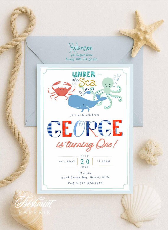 Under the Sea invitation - Whale Invitation - Nautical Birthday Invitation - Adventure Invitation - Nautical - Monogram