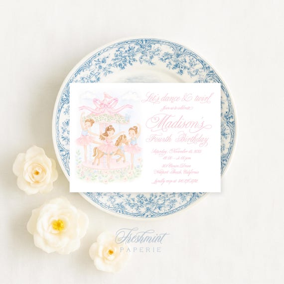 Ballerina invitation, Ballerina Birthday, Pink Ribbon, Dance & Twirl invitation, Girls birthday invitation, Tutu invitation