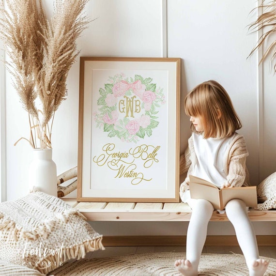 Newborn Baby name announcement, Hospital Sign, Nursery wall art, Monogram Nursery,  Newborn Sign, Announcement Crest, Welcome Newborn