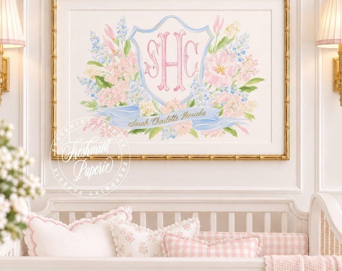 Watercolor Floral Monogram Nursery Wall art