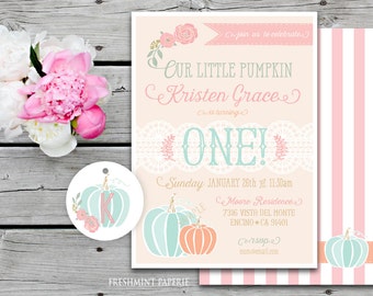 Printable invitations - pumpkin invitation - little pumpkin invitation - calligraphy - birthday invitation - freshmintpaperie
