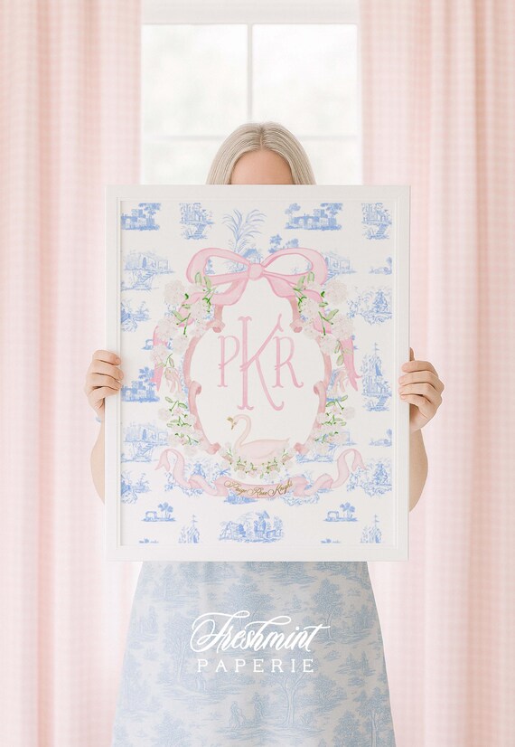 Swan wall art, Toile Wall Art, Nursery name print, Pink Swan Art Print, Custom nursery wall art