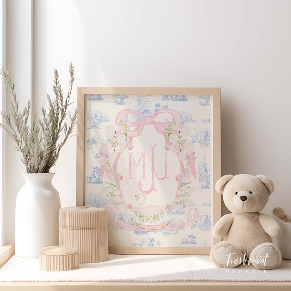 SWAN wall art, Floral Swan Toile Wall Art, Nursery name print, Pink Swan Art Print, Custom nursery wall art