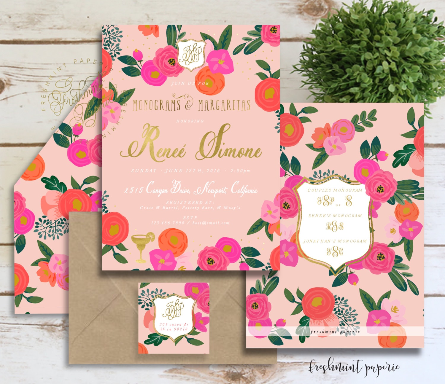 PInk FLowers BRidal SHower INvITATION floral invitation Etsy