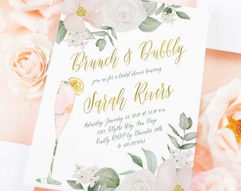 Brunch & Bubbly Invitation, Champagne invitation, Bridal Shower Invitation, Mimosa invitation, Mimosa Shower invitation