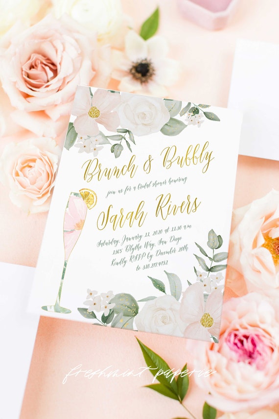 Brunch & Bubbly Invitation, Champagne invitation, Bridal Shower Invitation, Mimosa invitation, Mimosa Shower invitation