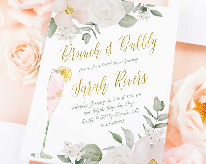 Brunch & Bubbly Invitation, Champagne invitation, Bridal Shower Invitation, Mimosa invitation, Mimosa Shower invitation