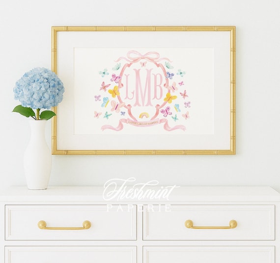 Butterfly wall art, Nursery Monogram, Butterfly nursery art, Nursery wall art, Pink Bow, Rainbows & Butterflies, Children's wall art