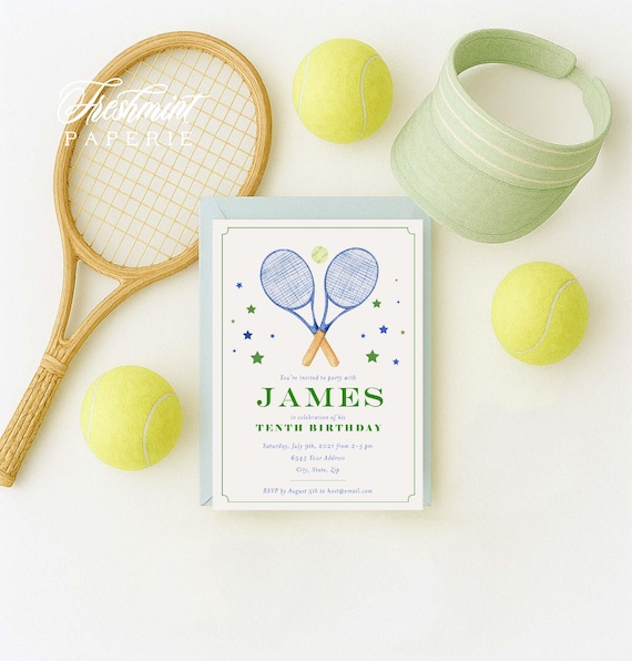 Tennis invitation - Tennis Racquet invitation - Tennis Birthday Invitation - Birthday Invitations - Preppy Tennis - Preppy Invitation