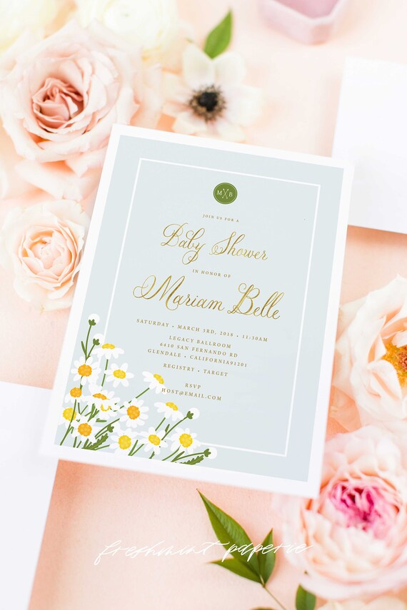 Daisy Baby Shower Invitation - Baby shower invitation - Meadow baby shower invitation - Summer invitation - Neutral baby shower invite