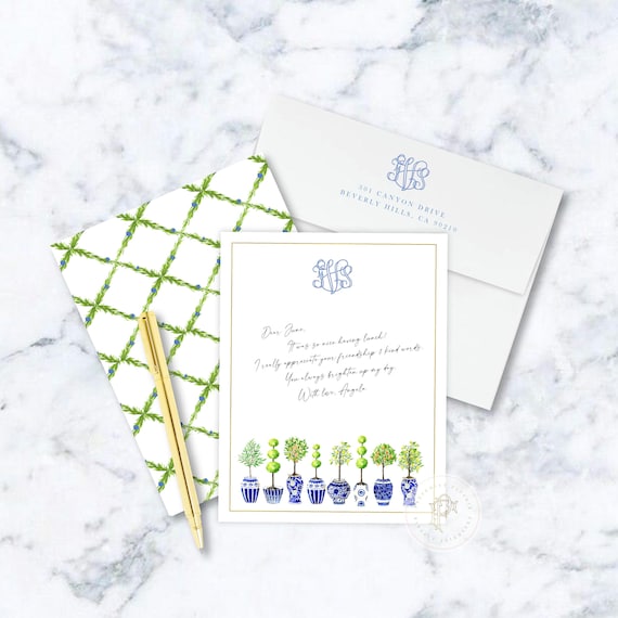 Personalized Stationery - Topiary Note Cards - Topiary Stationery Note Cards - Ginger Jar Topiary - Chinoiserie - set27