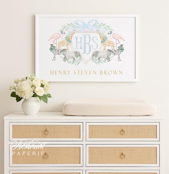 Noahs Ark wall art, Safari wall art, Nursery name print, Giraffe Monogram Art Print, Noahs Ark nursery, Animals wall art
