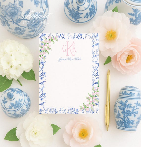 Custom Floral Monogram Notepad - 5x7