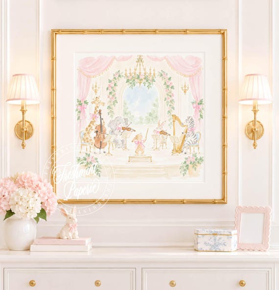 Nursery Art, Safari Animals at the Orchestra, Grandmillennial, Chinoiserie