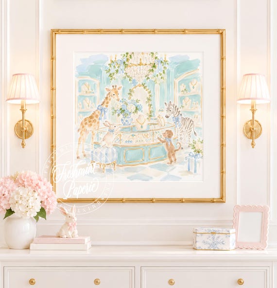Nursery Wall Art, Safari, Chateu, Turquoise, Jewelry Store, Grandmillennial, Chinoiserie