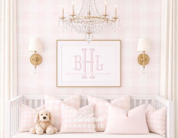 Monogram Nursery Wall Art: Custom Watercolor Name Print