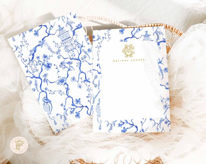 Personalized Chinoiserie Note Cards: Monogram Stationery Set