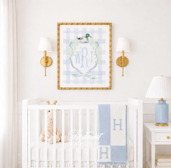 Mallard Duck Monogram Art Print, Custom Nursery Wall Art