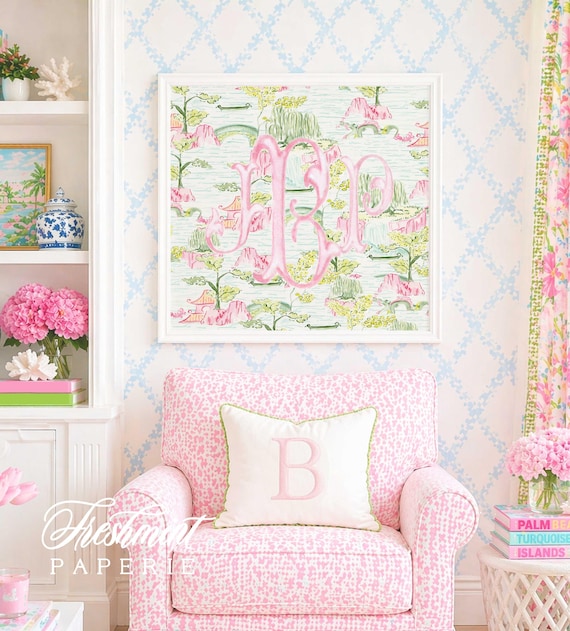 Monogram Wall Art, Chinoiserie, Mahjong, Grandmillennial, Watercolor