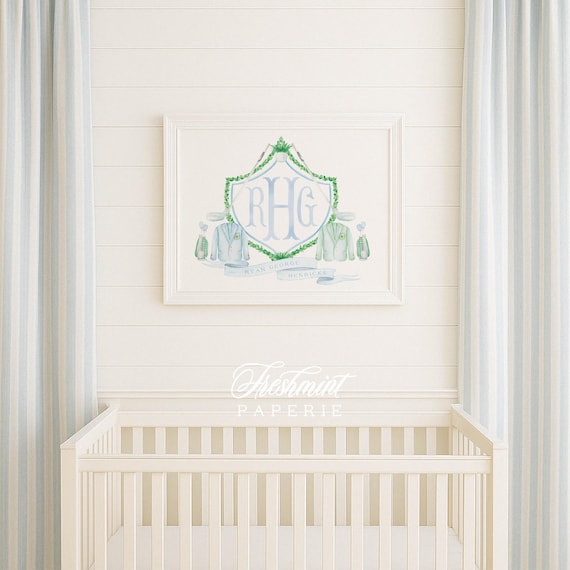 Watercolor monogram Golf nursery Wall Art, Nursery name print, Monogram Nursery, Custom nursery wall art, Golfing nursery art