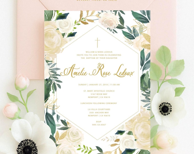 Baptism invitations - baptism invitation - christening Invitation - cross invitation - religious invitation -  baptism - dedication -115