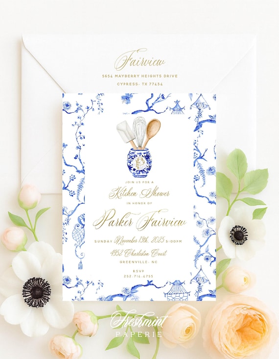 Kitchen Shower invitation, bridal shower invitation, Ginger Jar invitation, stock the kitchen invitation, Chinoiserie invitation