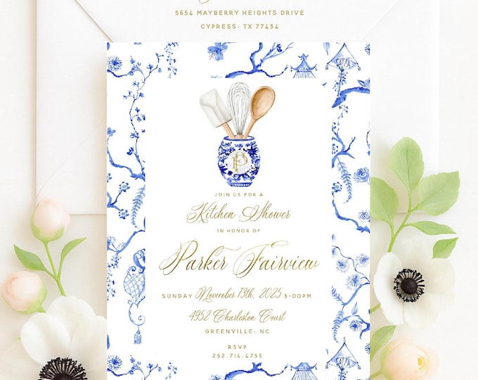 Kitchen Shower invitation, bridal shower invitation, Ginger Jar invitation, stock the kitchen invitation, Chinoiserie invitation