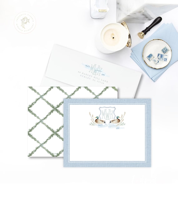 Personalized Stationery - Mallard Duck Stationery - Monogram Note Cards - Duck Notecards - Ducks - set51