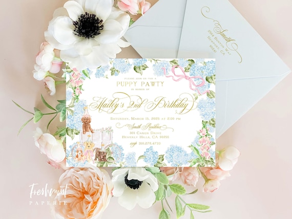 Watercolor Puppy Crest Invitations  - Puppy invitation - Puppy Birthday Invitation - Puppy Party - Puppy Love - Dog invitation - First Bday